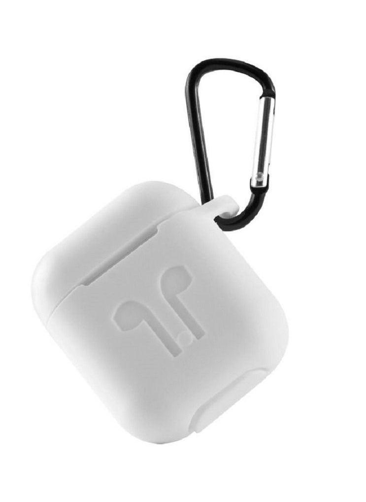 CATANES - Airpods 1/2 Protective Case Slim Shockproof Silicone Cover with Keychain Carabiner Compatible with Apple Airpods 1st and 2nd Generation White - Image 1