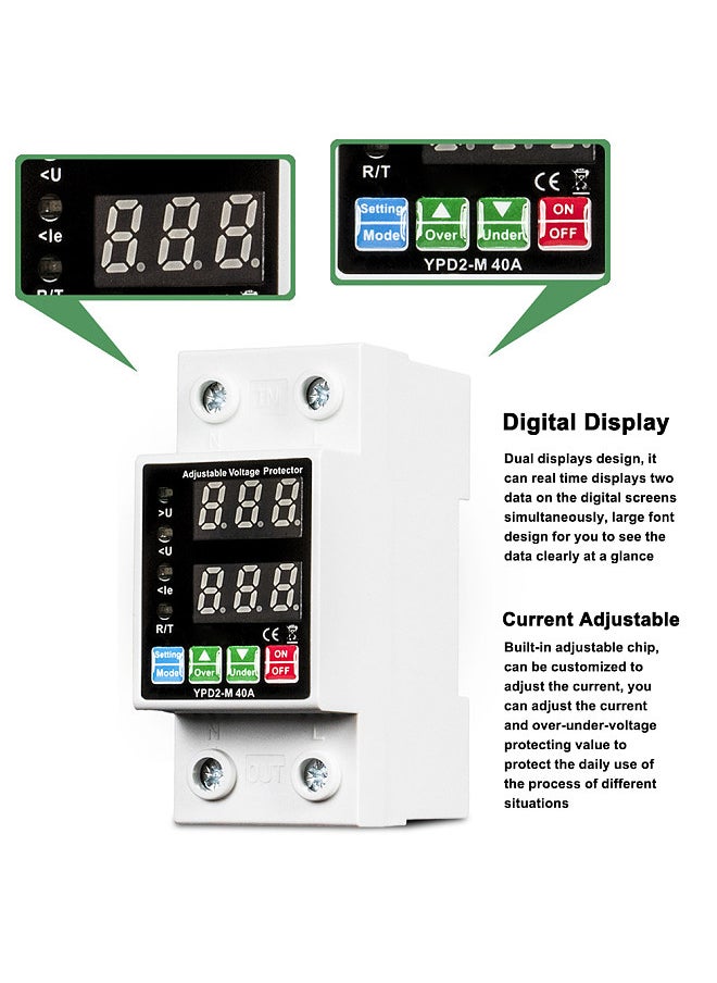Generic Dual Displays Self-reset Protector Overvoltage Undervoltage Current Adjustable Circuit Breaker Automatic Reclosure Switch  - Image 4