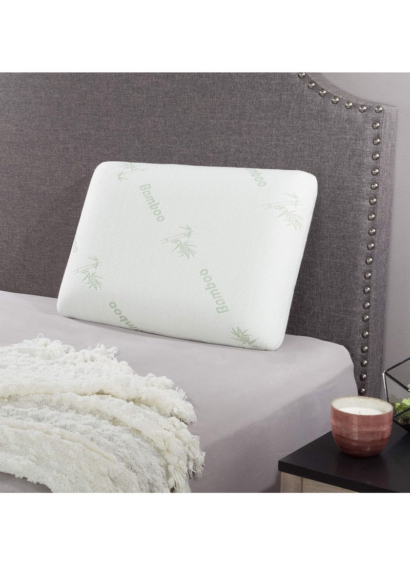 Generic Premium Organic Bamboo Removable Zip Cover Memory Foam Relax Medium Support Pillow White/Green  - Image 1