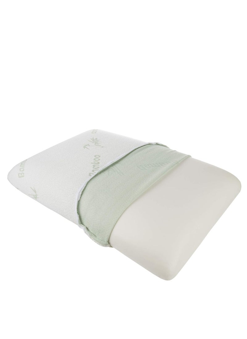 Generic Premium Organic Bamboo Removable Zip Cover Memory Foam Relax Medium Support Pillow White/Green  - Image 2