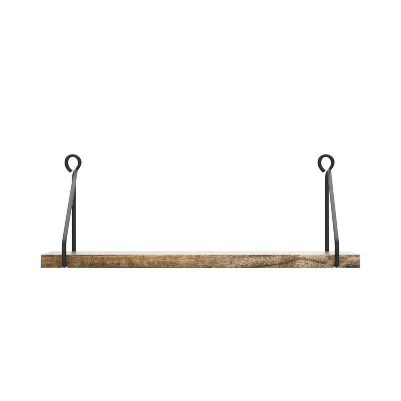 Afuly Floating Wall Shelves Rustic Wall Mounted Hanging Shelf Farmhouse Wall Bookshelf for Bathroom Kitchen Dining Living Room Wood Metal Organizers, Set of 2 - Image 4