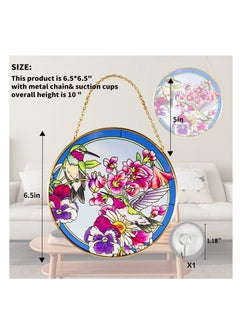 Excefore Round Hummingbird Stained Glass Window Hangings, Suncatcher for Window with Metal Chain, Hand-Painted Glass Panel Decor, for Bird Lovers Gift, for Mom, Grandma, Teacher (6.5×6.5”)  - Image 3