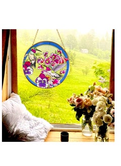 Excefore Round Hummingbird Stained Glass Window Hangings, Suncatcher for Window with Metal Chain, Hand-Painted Glass Panel Decor, for Bird Lovers Gift, for Mom, Grandma, Teacher (6.5×6.5”)  - Image 2