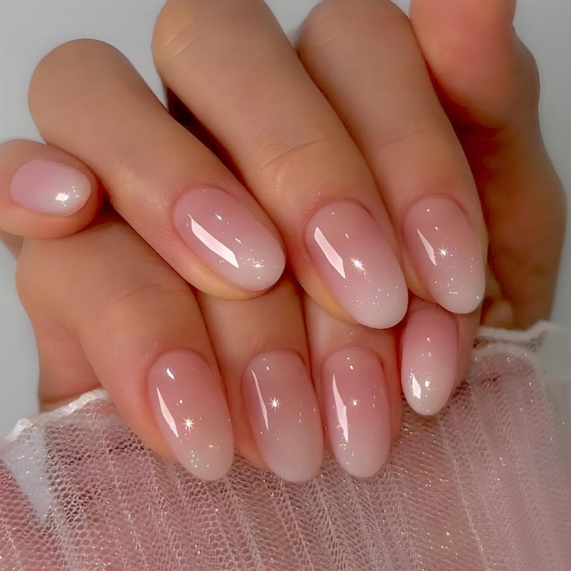 Sevgob Short Almond Nails - 24pcs Nude & Gradient Pink Ombre Fake Nails - Press On, Glue On, Reusable Acrylic - Glossy Finish - Image 1