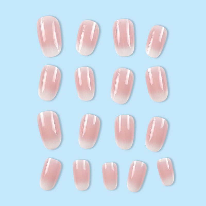 Sevgob Short Almond Nails - 24pcs Nude & Gradient Pink Ombre Fake Nails - Press On, Glue On, Reusable Acrylic - Glossy Finish - Image 4
