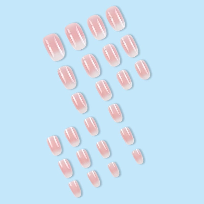 Sevgob Short Almond Nails - 24pcs Nude & Gradient Pink Ombre Fake Nails - Press On, Glue On, Reusable Acrylic - Glossy Finish - Image 3