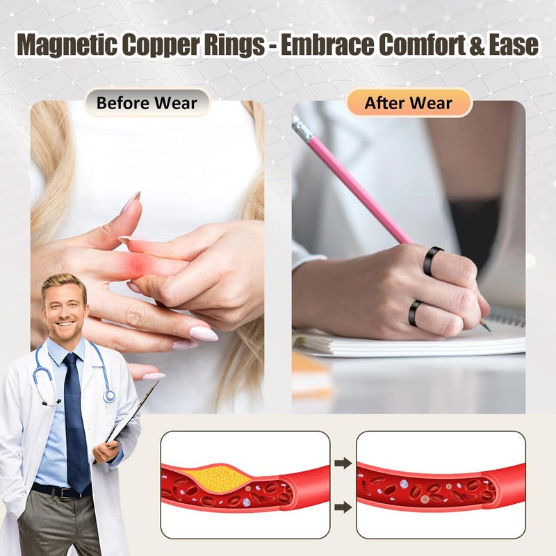 Vicmag 2PCS Magnetic Copper Rings for Women & Men,99.99% Pure Copper Ring with 9X Magnets Gift Adjustable(9X Black) - Image 2