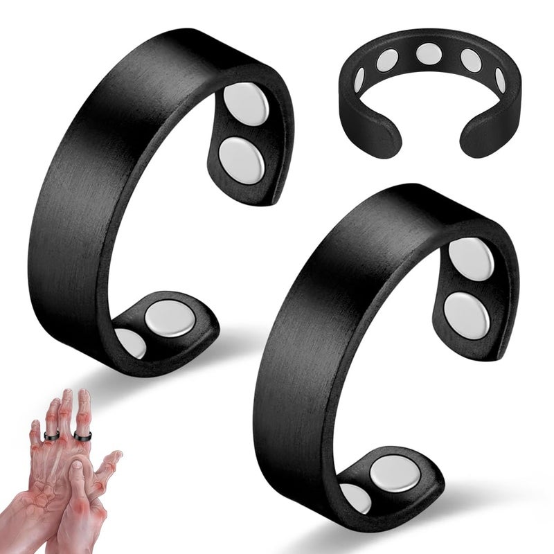 Vicmag 2PCS Magnetic Copper Rings for Women & Men,99.99% Pure Copper Ring with 9X Magnets Gift Adjustable(9X Black) - Image 1