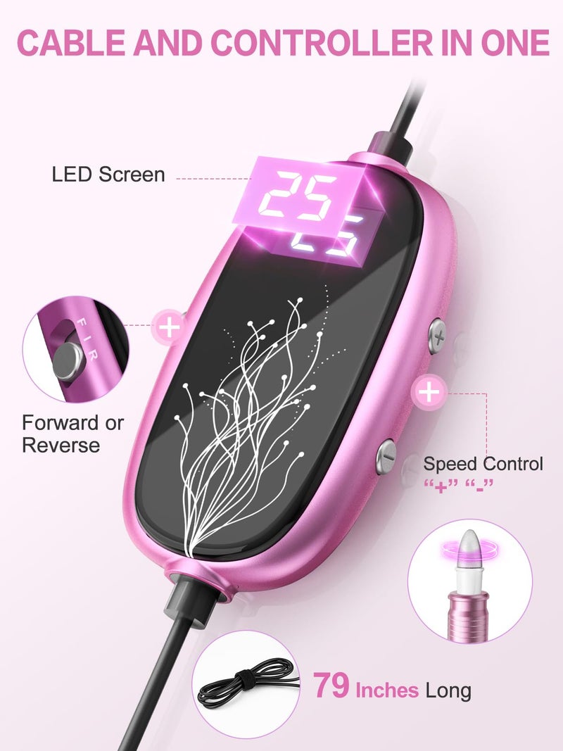 Subay Professional Manicure Pedicure Kit, Electric Nail Drill Set with LED Display, 25000RPM, 11-Piece Attachments Plus 20 Sanding Bands, Nail Grinder Tool for Women Men Baby Pets, with Dust Brush - Image 2