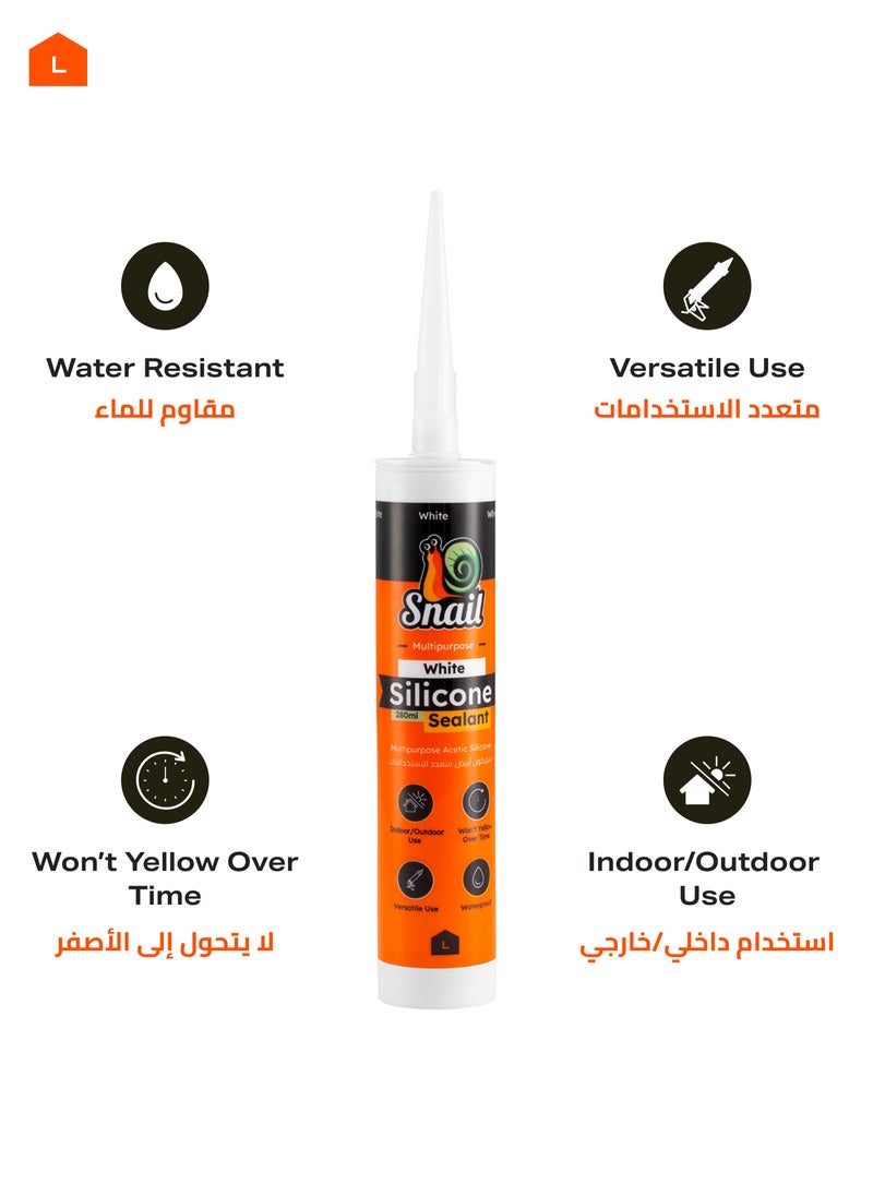 LAWAZIM - Snail All-Purpose Silicone -280ml White- Waterproof Durable Caulking Sealant for Sealing Windows Doors Bathroom Kitchen -Ideal for Construction Home Improvement DIY Projects Automotive and Maintenance - Image 1