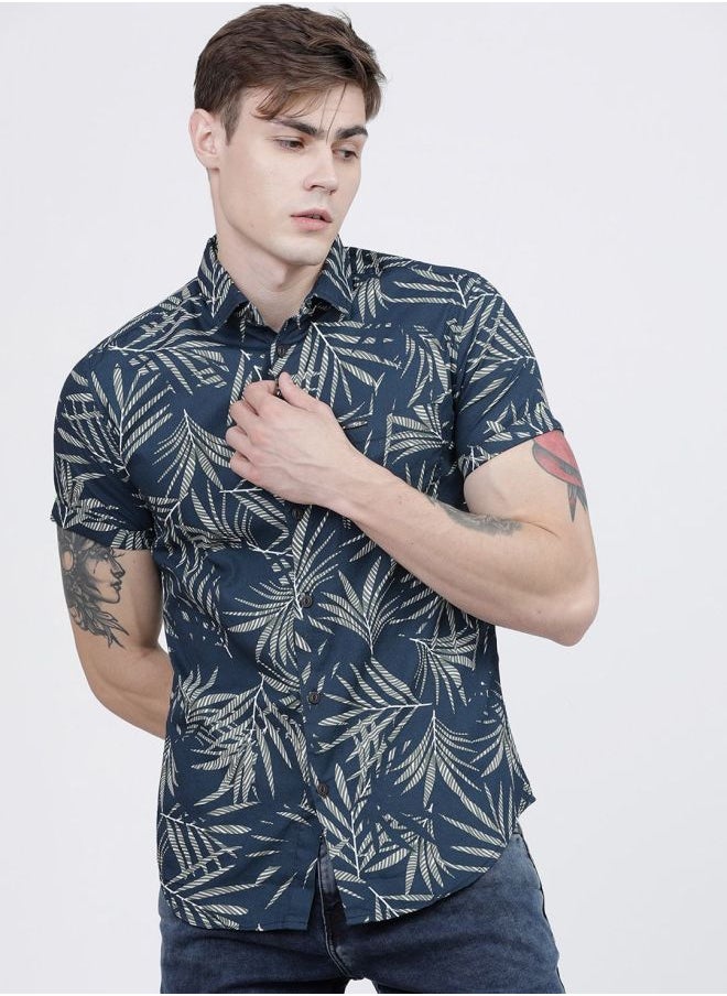 The Indian Garage Co Men Slim Fit Tropical Full Sleeves Cutaway Collar Casual Shirt  - Image 1