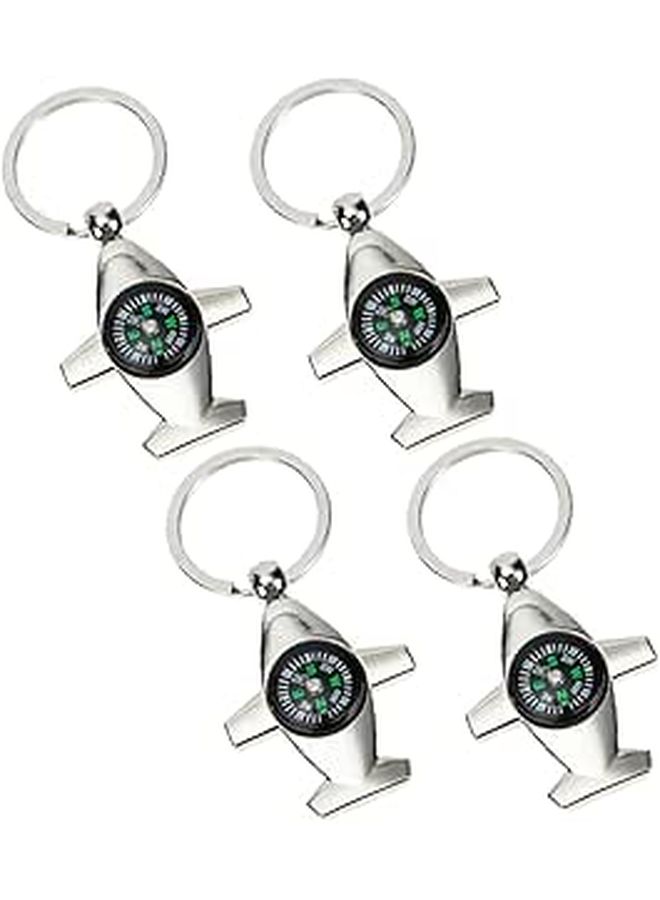 Coheali 4 Piece Small Aviation Compass Keychain Set Airplane Model Portable Pocket Compass Key Ring For Men Outdoor Hiking Camping Accessories Metal - Image 1