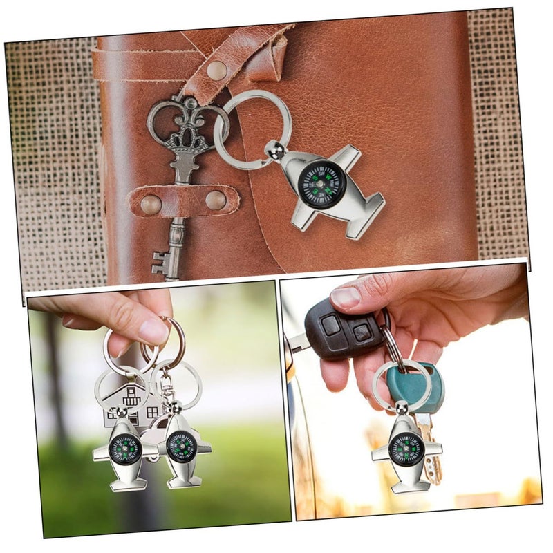 Coheali 4 Piece Small Aviation Compass Keychain Set Airplane Model Portable Pocket Compass Key Ring For Men Outdoor Hiking Camping Accessories Metal - Image 4