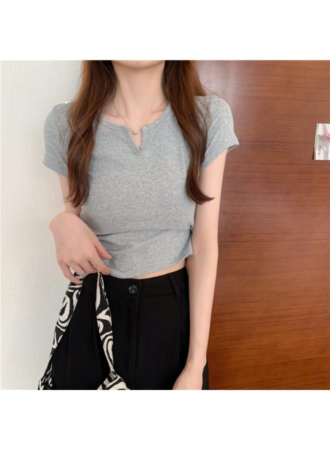 Short Women's Summer Design Sense Slim-fit Navel Women's T-shirt Short-sleeved Student Top New Clothes