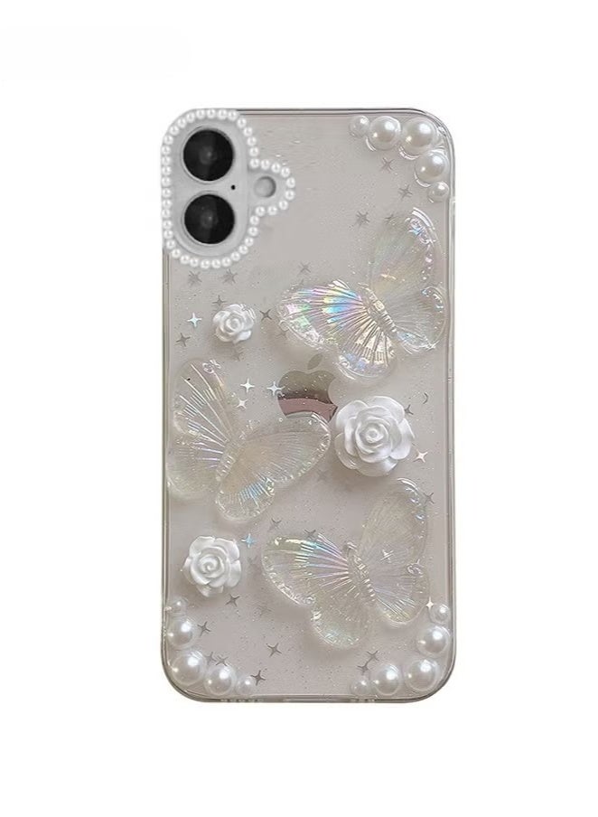 For iPhone 16 Case - 3D Butterfly Rose Flower Shiny Girl Phone Case - Clear Phone Case - TPU Drop Protection - Image 1