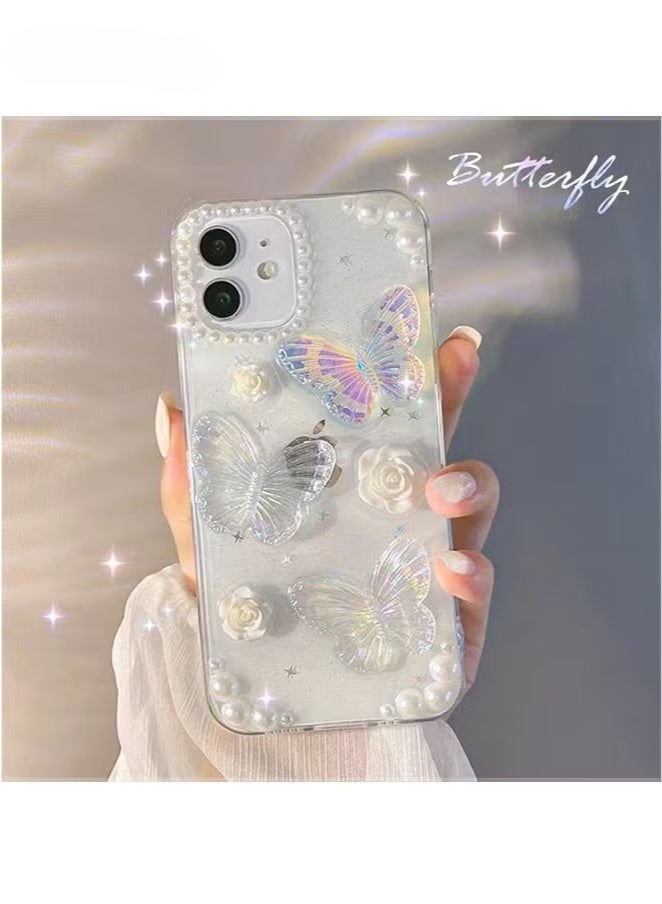 For iPhone 16 Case - 3D Butterfly Rose Flower Shiny Girl Phone Case - Clear Phone Case - TPU Drop Protection - Image 4