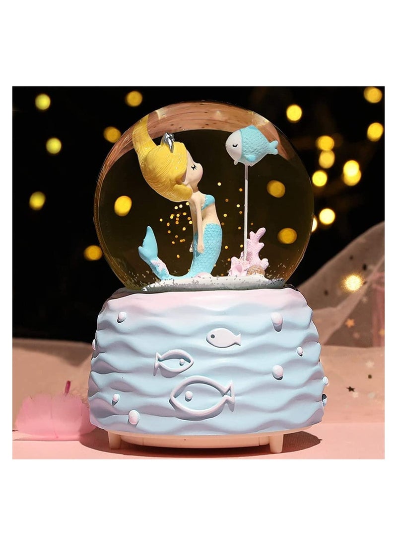 Generic Mermaid Snow Globe with Music LED Lights Glitter Decoration for Kids Room Birthday Gifts and Collectibles  - Image 1