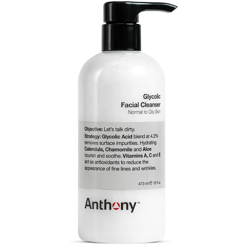 Anthony Glycolic Facial Cleanser for Men Daily Exfoliating  Hydrating Face Wash Shave Prep NonFoaming Deep Cleansing Gentle on Sensitive Skin Removes Dirt  Oil Smooths Texture 16 Fl Oz