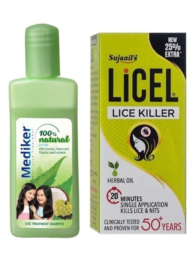 Mediker Anti-Lice Shampoo 50ml + Licel Lice Killer Herbal Oil 25ml Combo - Image 1