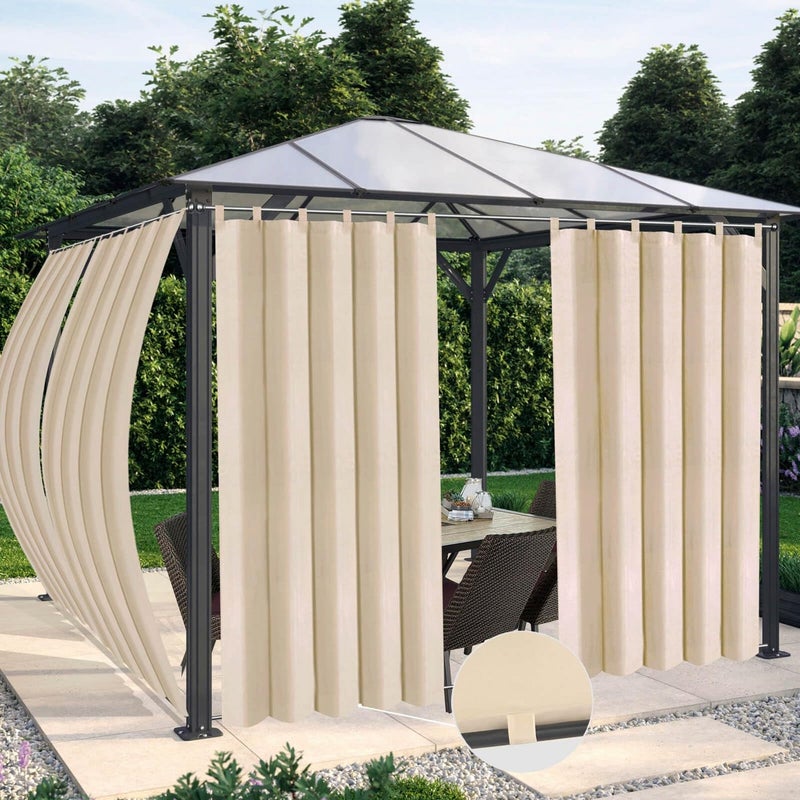 OutdoorLines Waterproof Outdoor Curtains for Patio Windproof Tab Top Gazebo Curtain Panels Privacy Sun Blocking Outside Curtain Set for Porch Pergola and Cabana 54 x 84 inch Beige 2 Panels
