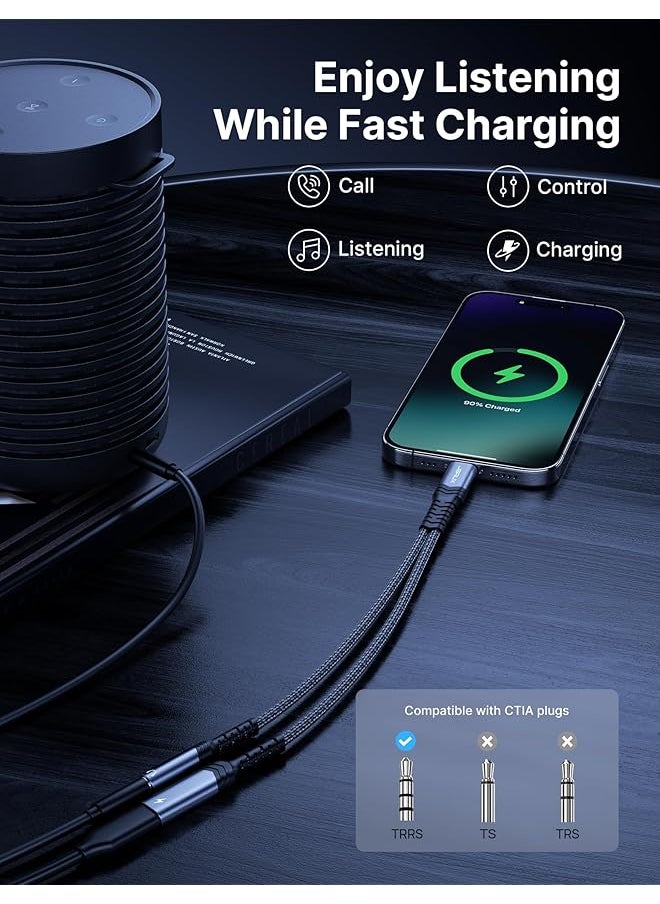 erorex - Usb C To 3.5Mm Jack And Charger Adapter 2 In 1 Usb C To Aux Audio Jack Adapter With Pd 60W Fast Charging Compatible With Iphone 15 Pro Max Samsung Galaxy S23 S22 Ultra Pixel 7 6 Ipad Gray - Image 1