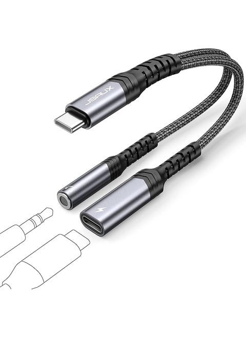 Usb C To 3.5Mm Jack And Charger Adapter 2 In 1 Usb C To Aux Audio Jack Adapter With Pd 60W Fast Charging Compatible With Iphone 15 Pro Max Samsung Galaxy S23 S22 Ultra Pixel 7 6 Ipad Gray