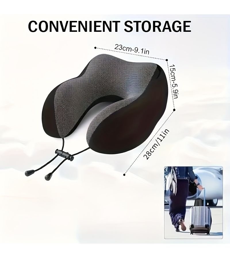 Grey Adjustable U Shaped Travel Neck Pillow Ergonomic Soft Polyester Hood Car Plane Office Outdoor - Image 2