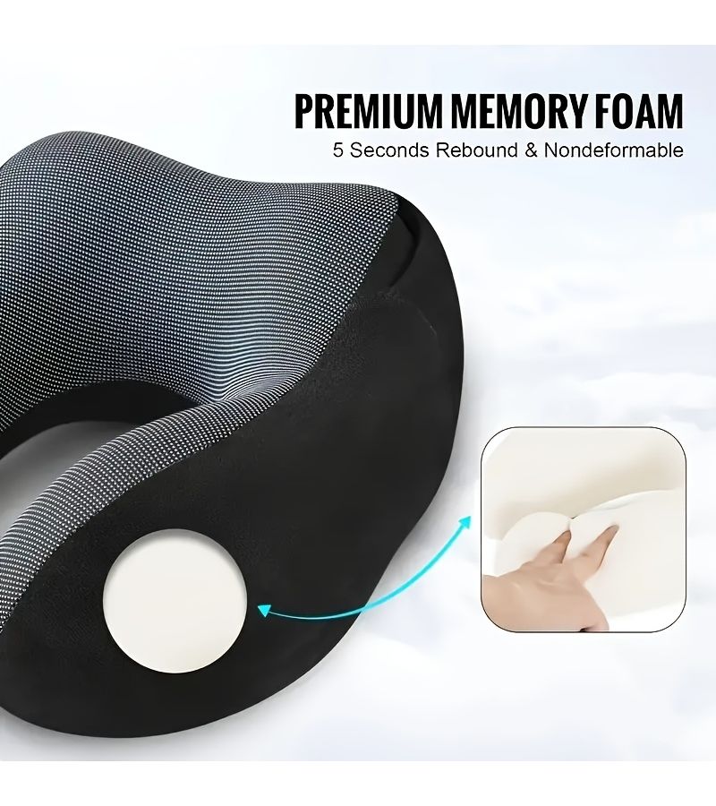 Grey Adjustable U Shaped Travel Neck Pillow Ergonomic Soft Polyester Hood Car Plane Office Outdoor - Image 4