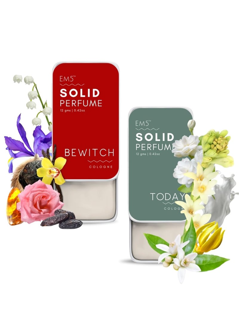 Em5 EM5 Pack of 2 Today  Bewitch Solid Perfumes  NonAlcoholic Cologne for Women  NonGreasy Wax Perfume  Strong  Lasting Fragrance  Gifting Set for Her  12 gm Each  - Image 1
