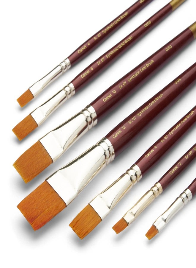 Camel Paint Brush Series 67 - Flat Synthetic Gold, Set of 7 - Image 3