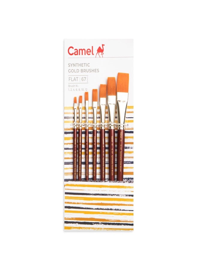 Camel Paint Brush Series 67 - Flat Synthetic Gold, Set of 7 - Image 1