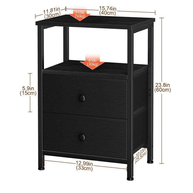 LOAKEKEL Night Stand, Nightstand with 2 Fabric Drawers for Bedroom, Small End Table with Open Storage Shelf for Living Room, Bedisde Table for Apartment, Black, HETS002BK-1 - Image 4