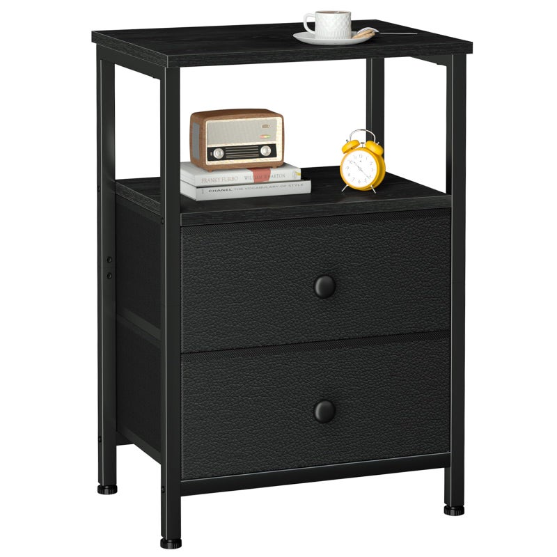 LOAKEKEL Night Stand, Nightstand with 2 Fabric Drawers for Bedroom, Small End Table with Open Storage Shelf for Living Room, Bedisde Table for Apartment, Black, HETS002BK-1 - Image 1