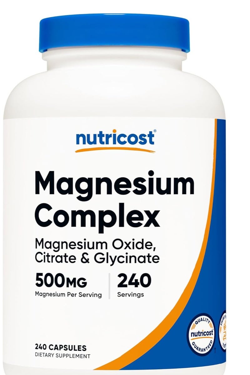 مركب المغنيسيوم، أكسيد المغنيسيوم، سترات، وجليسينات 500 ملغ، 240 كبسولة، تكفي لمدة 6 أشهر - Image 1