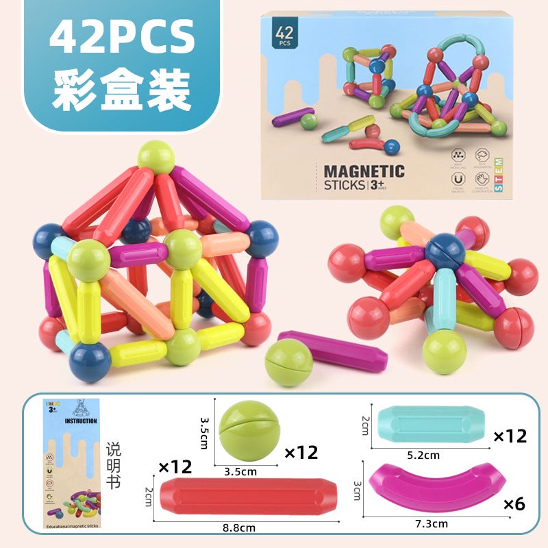 Magnetic Rod Kidsren'S Early Education Educational Toys Versatile Men And Women Diy Assembled Large Particle Magnetic Building Blocks - Image 1