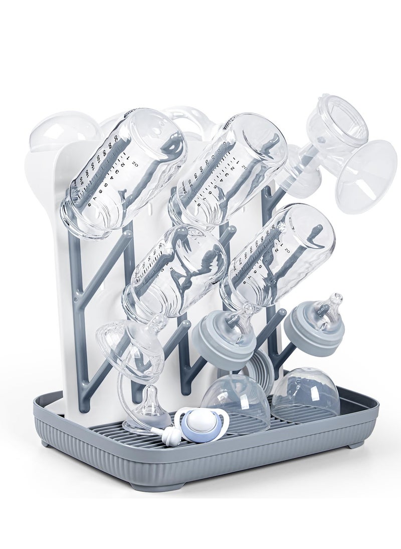 spa luxetique Baby Bottle Drying Rack: Large Vertical Bottle Dryer Rack Holder - Space Saving Standing Drying Rack for Baby Bottles and Pump Part Cleaning (Gray)  - Image 1