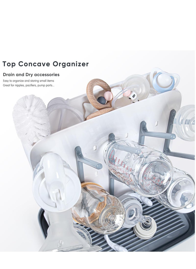 spa luxetique Baby Bottle Drying Rack: Large Vertical Bottle Dryer Rack Holder - Space Saving Standing Drying Rack for Baby Bottles and Pump Part Cleaning (Gray)  - Image 4