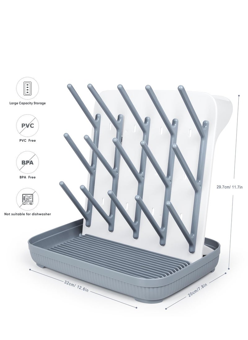 spa luxetique Baby Bottle Drying Rack: Large Vertical Bottle Dryer Rack Holder - Space Saving Standing Drying Rack for Baby Bottles and Pump Part Cleaning (Gray)  - Image 5