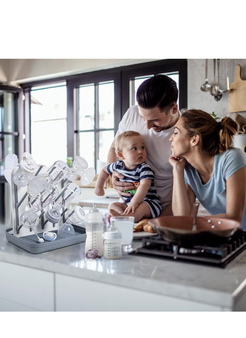 spa luxetique - Baby Bottle Drying Rack: Large Vertical Bottle Dryer Rack Holder - Space Saving Standing Drying Rack for Baby Bottles and Pump Part Cleaning (Gray) - Image 1