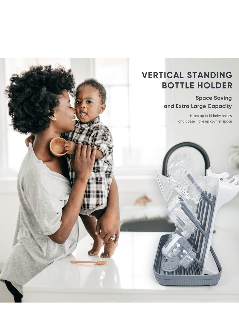 spa luxetique - Baby Bottle Drying Rack: Large Vertical Bottle Dryer Rack Holder - Space Saving Standing Drying Rack for Baby Bottles and Pump Part Cleaning (Gray) - Image 1