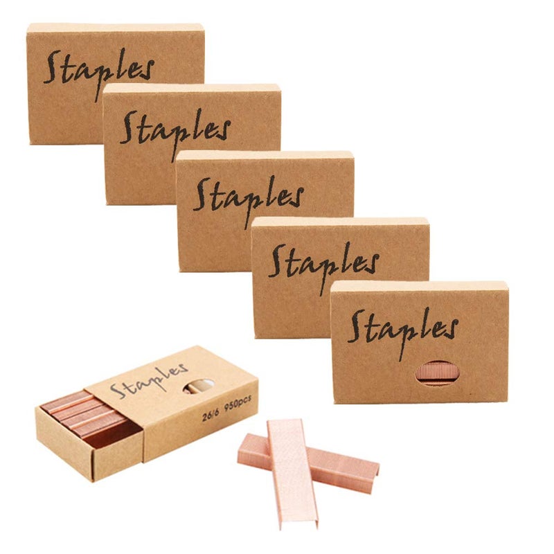 MEI YI TIAN Rose Gold Staples 26/6 Standard Stapler Refill Rosegold 12mm Width #12 Staples 1000/Box, 6 Boxes 6000 Count per Pack (Rose Gold) - Image 1