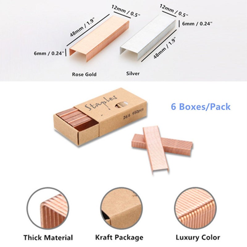 MEI YI TIAN Rose Gold Staples 26/6 Standard Stapler Refill Rosegold 12mm Width #12 Staples 1000/Box, 6 Boxes 6000 Count per Pack (Rose Gold) - Image 2