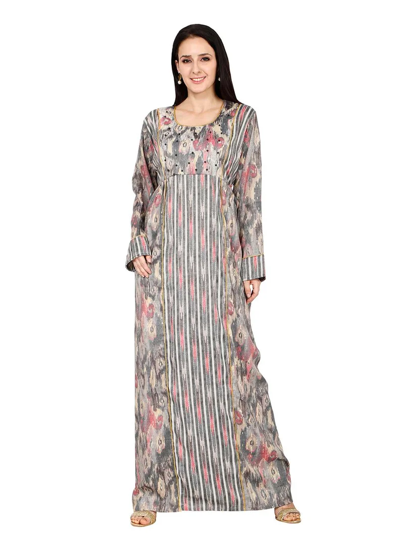 HANA & SARA ELEGANT UNIQUE PRINTED LONG SLEEVE STYLISH ARABIC KAFTAN JALABIYA DRESS