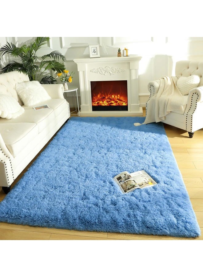 LOCHAS Ultra Soft Indoor Modern Area Rugs Fluffy Living Room Carpets for Children Bedroom Home Decor Nursery Rug 5.3x7.5 Feet, Cobalt Blue - Image 4