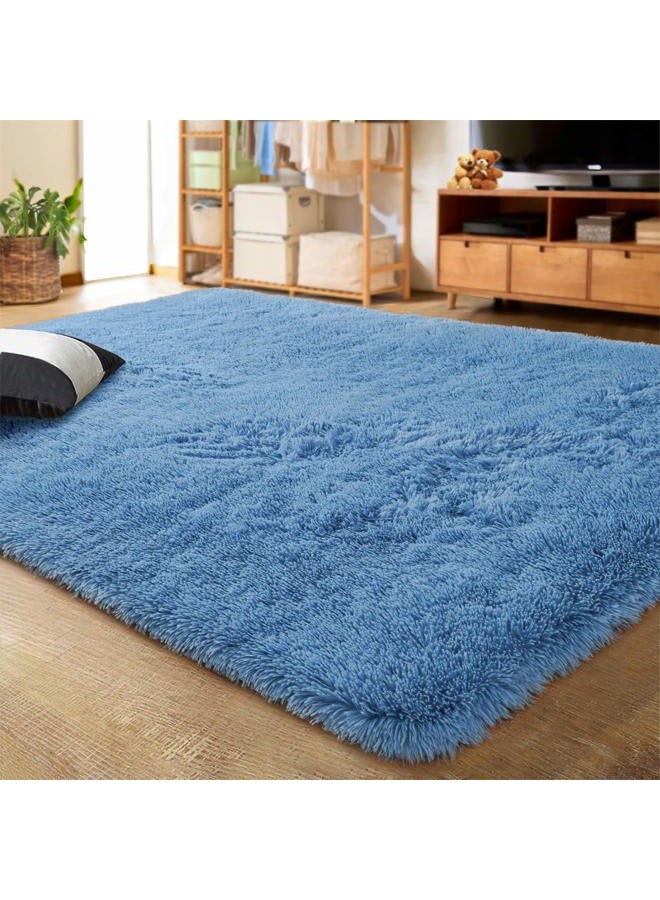LOCHAS Ultra Soft Indoor Modern Area Rugs Fluffy Living Room Carpets for Children Bedroom Home Decor Nursery Rug 5.3x7.5 Feet, Cobalt Blue - Image 1