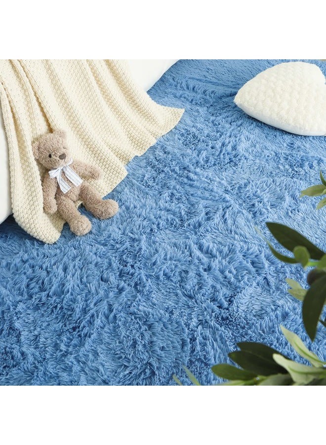 LOCHAS Ultra Soft Indoor Modern Area Rugs Fluffy Living Room Carpets for Children Bedroom Home Decor Nursery Rug 5.3x7.5 Feet, Cobalt Blue - Image 5