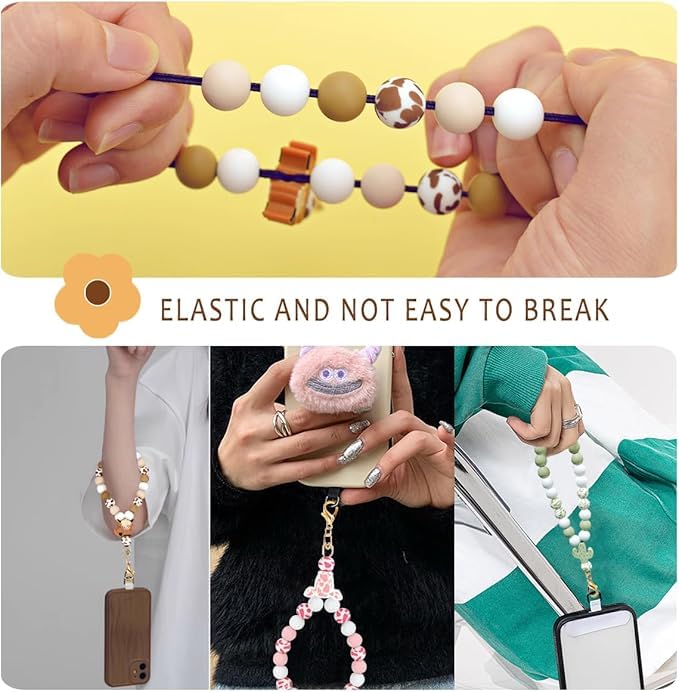 KHOLAD Marble Silicone Beaded Phone Wrist Strap, Cellphone Lanyard with Tether Tab, Elastic Hands-Free Wristlet Bracelet (Bull head) - Image 3