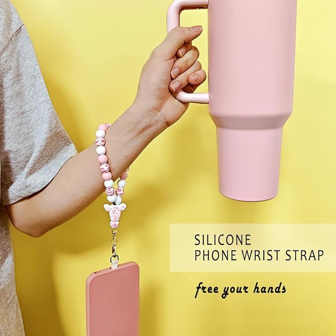 KHOLAD Marble Silicone Beaded Phone Wrist Strap, Cellphone Lanyard with Tether Tab, Elastic Hands-Free Wristlet Bracelet (Bull head) - Image 2