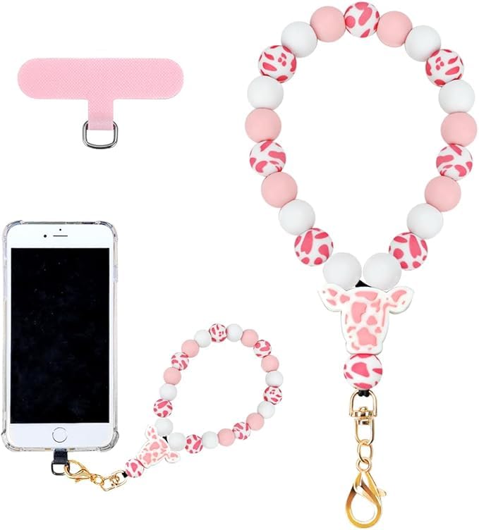 KHOLAD Marble Silicone Beaded Phone Wrist Strap, Cellphone Lanyard with Tether Tab, Elastic Hands-Free Wristlet Bracelet (Bull head) - Image 1