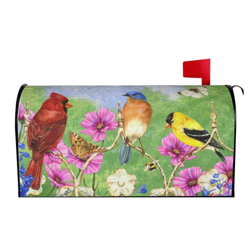 Abucaky Abucaky Rustic Flowers Spring Birds Butterfly Mailbox Cover Magnetic Waterproof Mailbox Wraps Post Letter Box Decor 255x21 in 